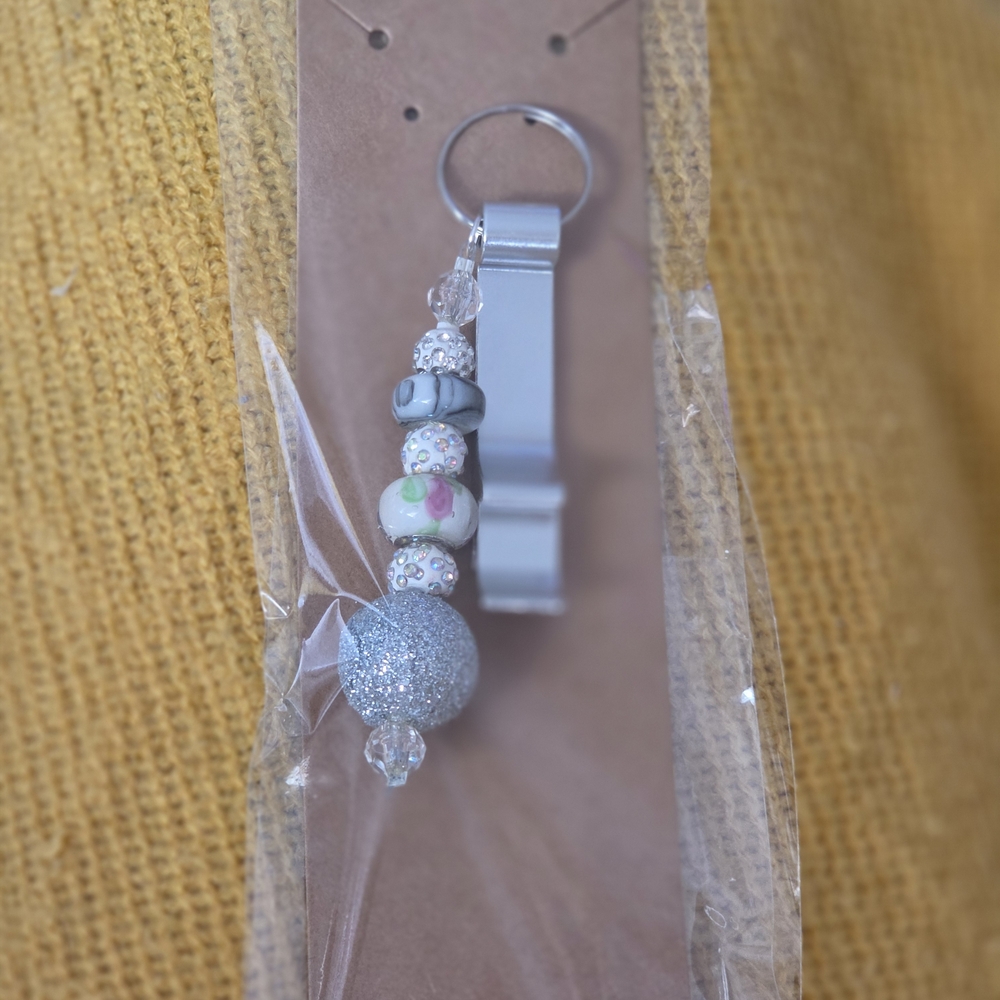 Elegant Silver Beaded Keychain